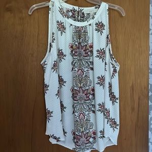 Loft - sleeveless cream & pink mixed media -L